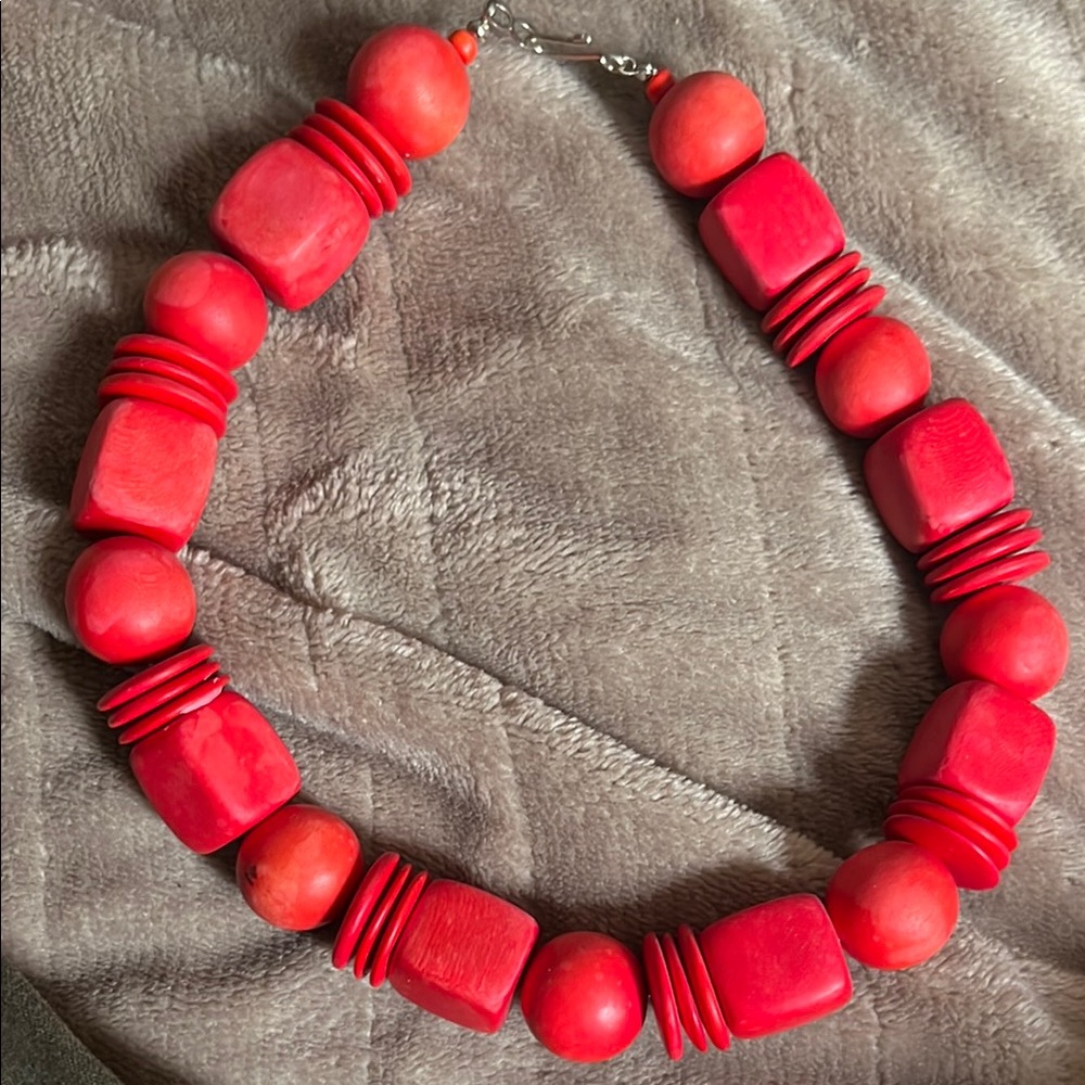 Bold Red Beaded Necklace